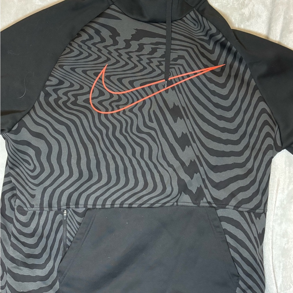 Nike Black and Gray Hoodie with Orange Swoosh Dri fit